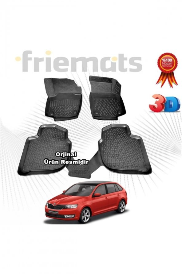 Friemats Skoda Rapid Stw 3d Havuzlu Paspas 2012 Sonrası Siyah 4 Parça Set - ürün görseli 1