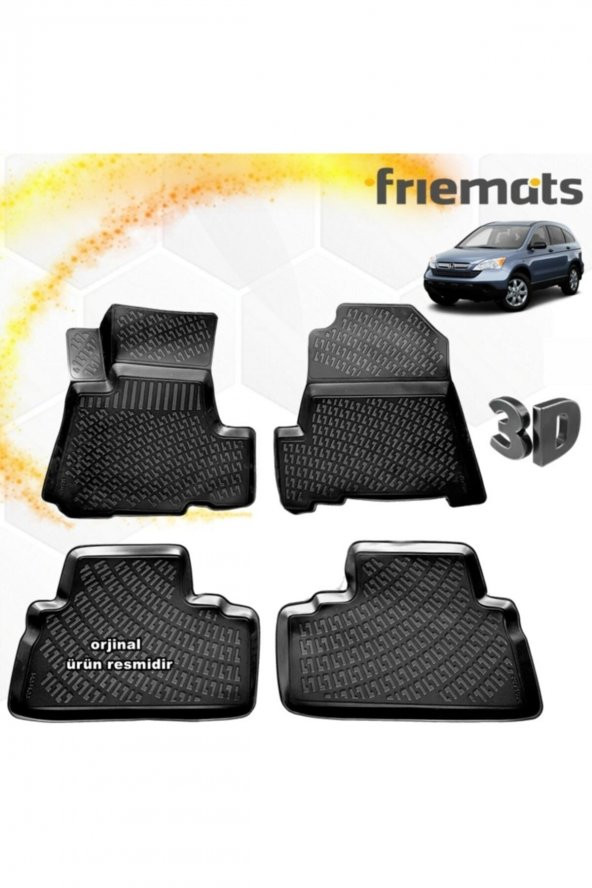 Friemats Honda Crv 3d Paspas Havuzlu Siyah 2007-2012 Arası 4 Prç ürün görseli 1
