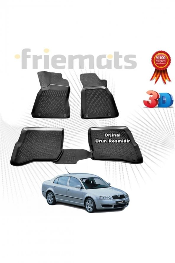 Friemats Skoda Süper B 3d Paspas Havuzlu 2003 - 2008 Arası Siyah 4 Parça Set - ürün görseli 1