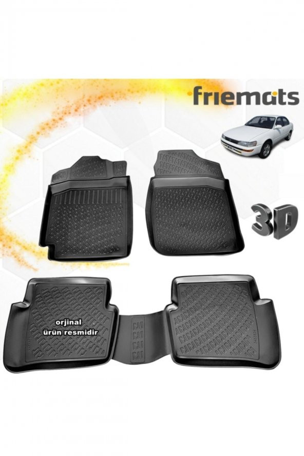 Friemats Toyota Corolla 3d Paspas Havuzlu Siyah 1993-1998 Arası 4 Prç ürün görseli 1