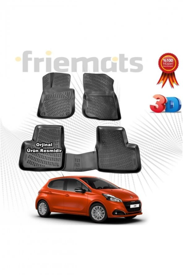 Friemats Peugeot 208 3d Havuzlu Paspas Hb 2012 - 2019 Arası Siyah 4 Parça ürün görseli 1