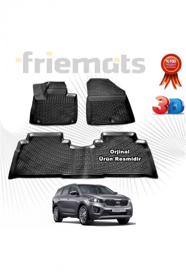 Friemats Kia Sorento 3d Havuzlu Paspas 2016 Sonrası Siyah 4 Parça Set - ürün görseli 1