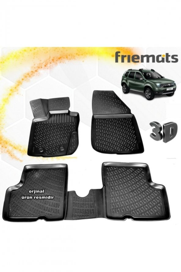 Friemats Dacia Duster 4x4 3d Paspas Havuzlu Siyah 2010-2018 Arası 4 Prç ürün görseli 1