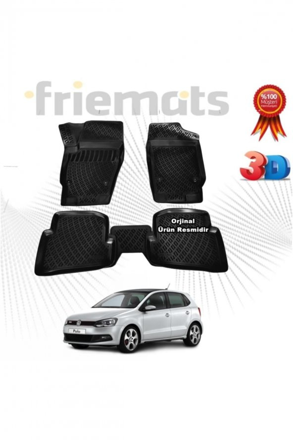 Friemats Vw Polo 6r 3d Havuzlu Paspas 2009-2017 Arası Siyah 4 Parça Set - ürün görseli 1
