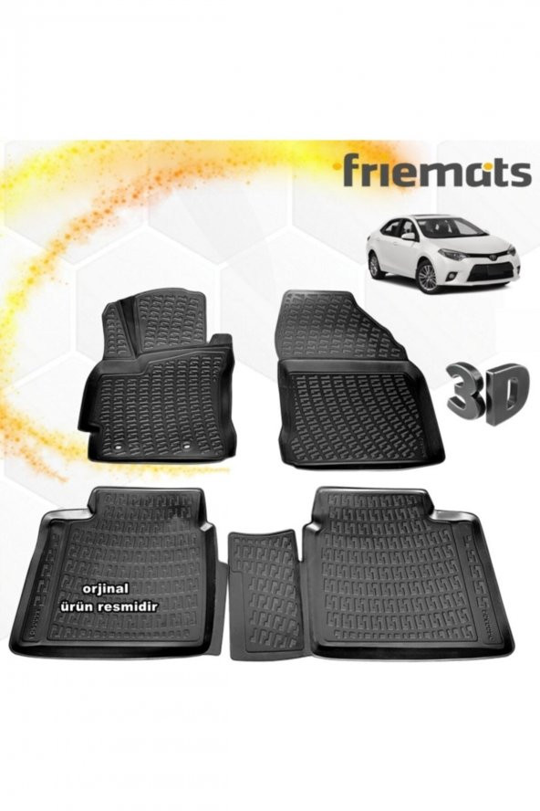 Friemats Toyota Corolla 3d Paspas Havuzlu Siyah 2013-2018 Arası 4 Prç ürün görseli 1