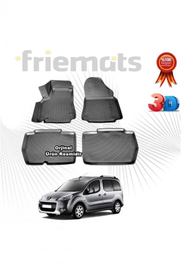 Friemats Peugeot Partner Tepee 90lık 3d Havuzlu Paspas 2008 Sonrası Siyah 4 Parça Set - ürün görseli 1