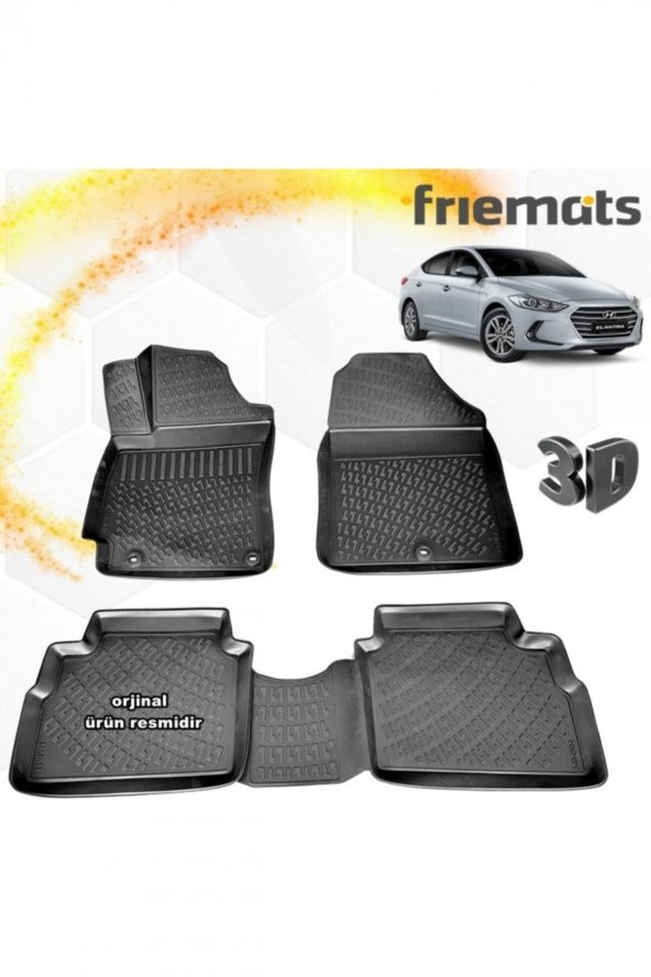 Friemats Hyundai Elantra 3d Paspas Havuzlu Siyah 2016-2020 Arası 4 Prç ürün görseli 1