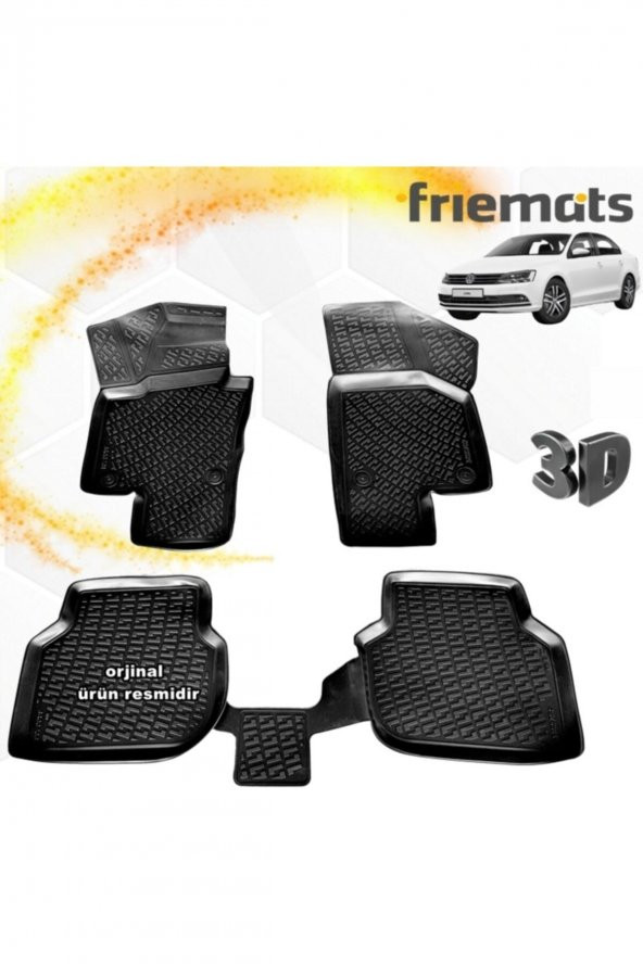Friemats Vw Jetta 3d Paspas Havuzlu Siyah 2015-2020 Arası 4 Prç ürün görseli 1