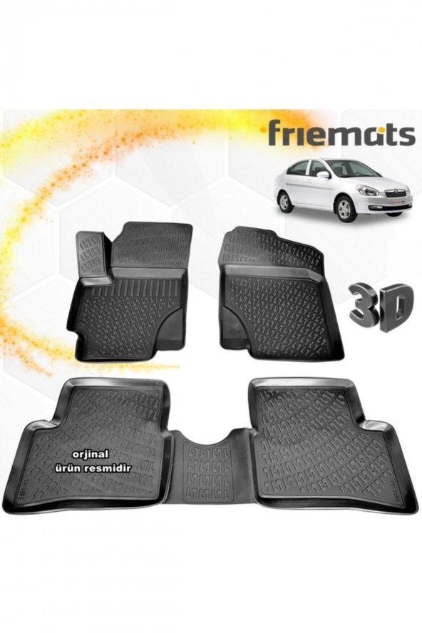 Friemats Hyundai Accent Era 3d Paspas Havuzlu Siyah 2006-2012 Arası 4 Prç ürün görseli 1