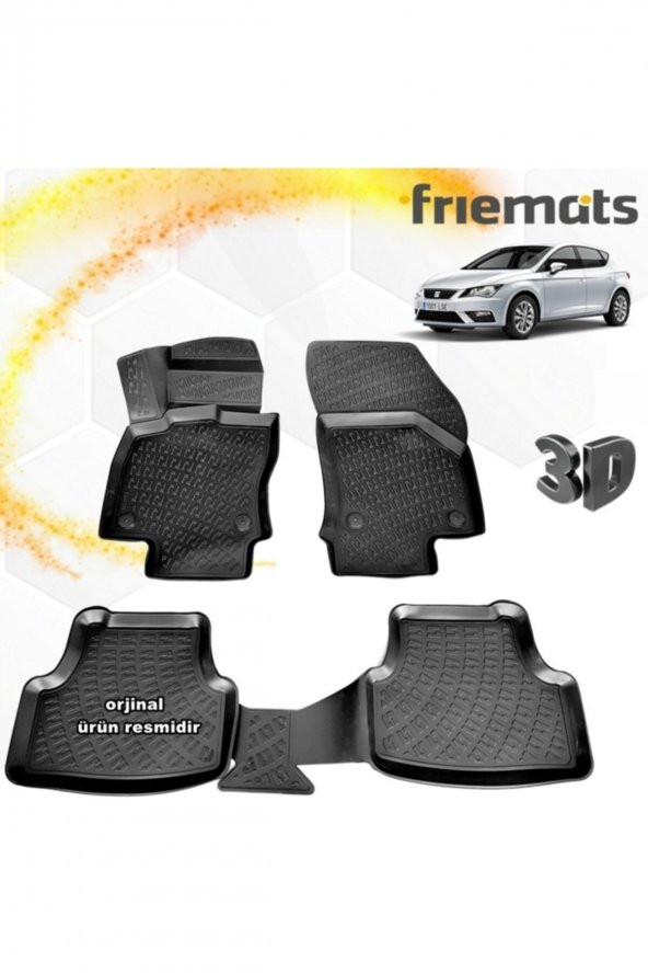 Friemats Seat Leon 3d Paspas Havuzlu Siyah 2013-2020 Arası 4 Prç ürün görseli 1