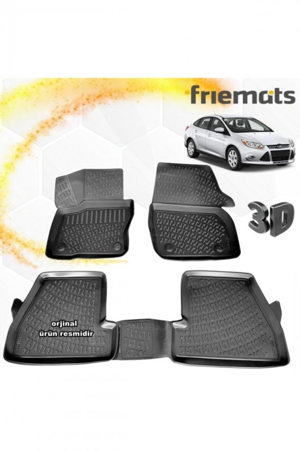 Friemats Ford Focus 3 3d Paspas Havuzlu Siyah Sedan 2011-2015 Arası 4 Prç ürün görseli 1