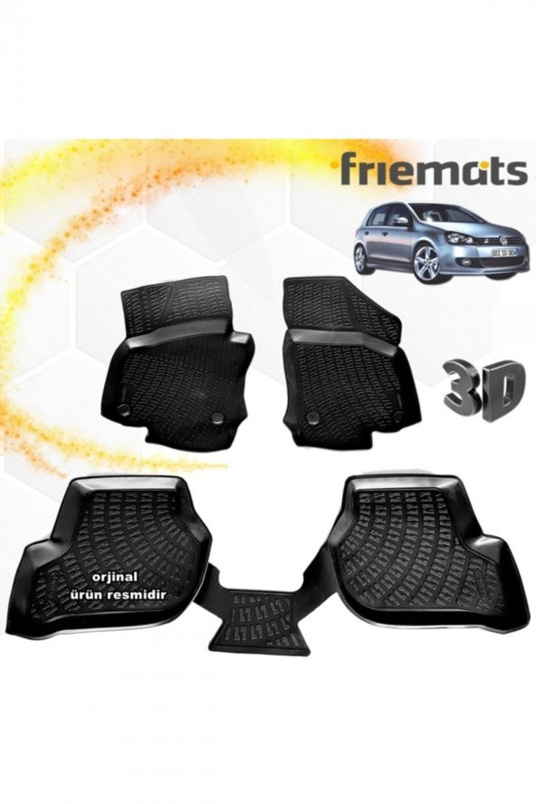 Friemats Vw Golf 6 3d Paspas Havuzlu Siyah 2010-2013 Arası 4 Prç ürün görseli 1