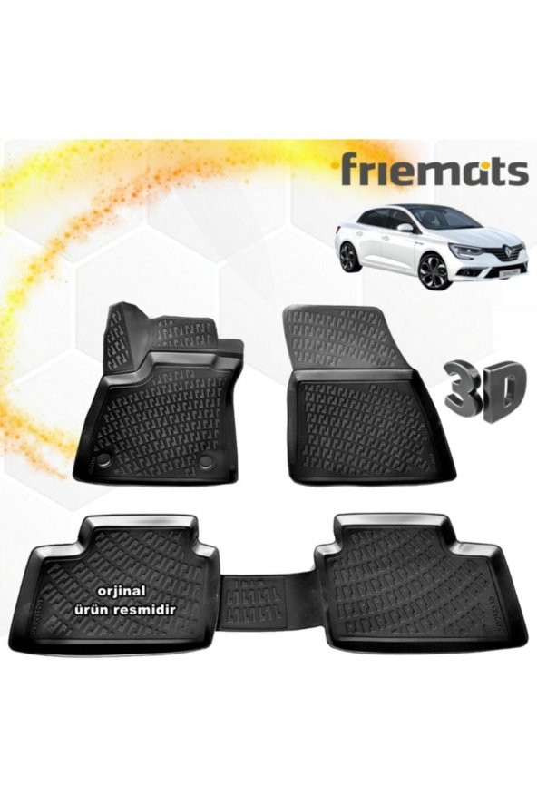 Friemats Renault Megane 4 3d Paspas Havuzlu Siyah Sedan 2016-2020 Arası 4 Prç ürün görseli 1