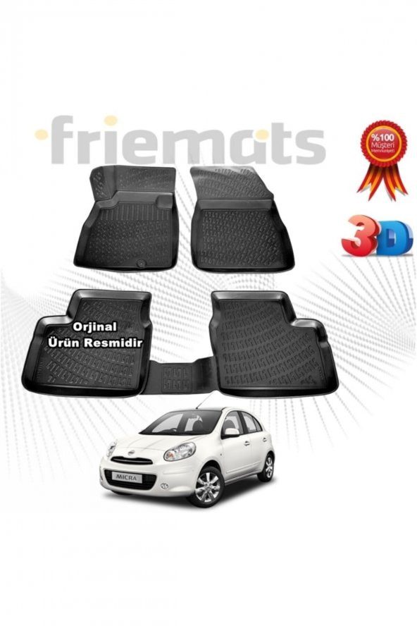 Friemats Nissan Micra 3d Havuzlu Paspas 2011-2016 Arası Siyah 4 Parça Set - ürün görseli 1
