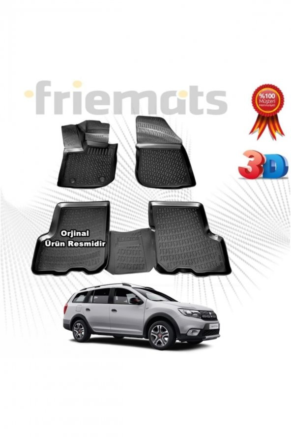 Friemats Dacia Logan Mcv 3d Havuzlu Paspas 2013-2020 Arası Siyah 4 Parça Set - ürün görseli 1