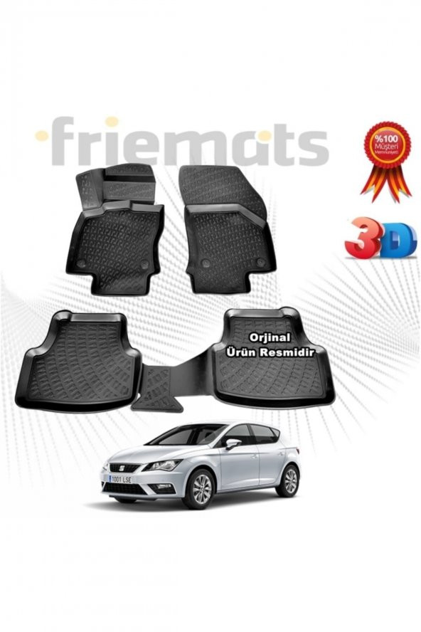 Friemats Seat Leon 3d Havuzlu Paspas 2013-2020 Arası Siyah 4 Parça Set - ürün görseli 1