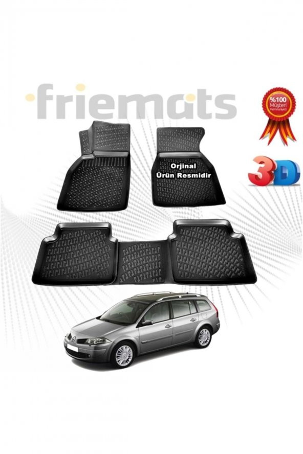 Friemats Renault Megane 2 Stw 3d Havuzlu Paspas 2004-2010 Arası Siyah 4 Parça Set - ürün görseli 1