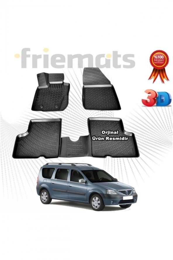 Friemats Dacia Logan Mcv 3d Havuzlu Paspas 2005-2012 Arası Siyah 4 Parça Set - ürün görseli 1