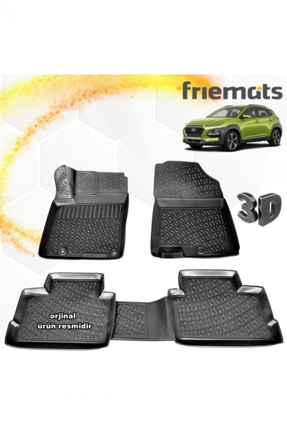 Friemats Hyundai Kona 3d Paspas Havuzlu Siyah 2015-2020 Arası 4 Prç ürün görseli 1