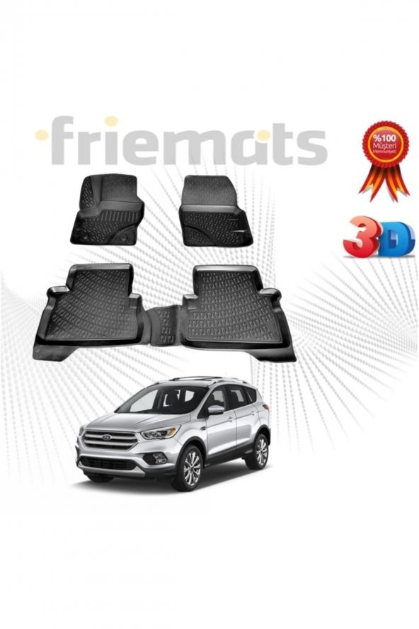 Friemats Ford Kuga 3d Havuzlu Paspas 2019 Sonrası Siyah 4 Parça Set - ürün görseli 1