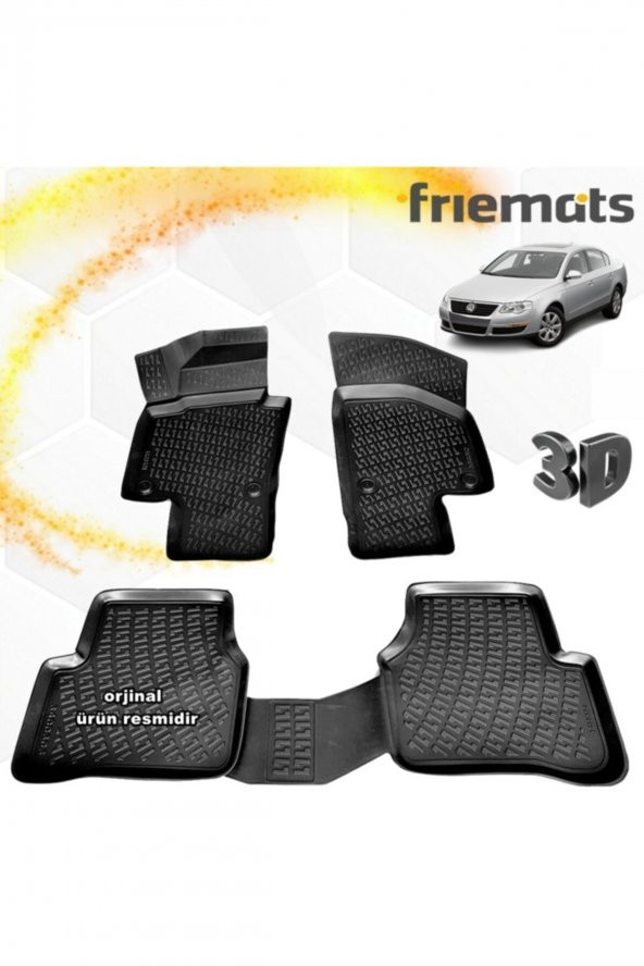 Friemats Vw Passat 3c B6 3d Paspas Havuzlu Siyah 2005-2010 Arası 4 Prç ürün görseli 1