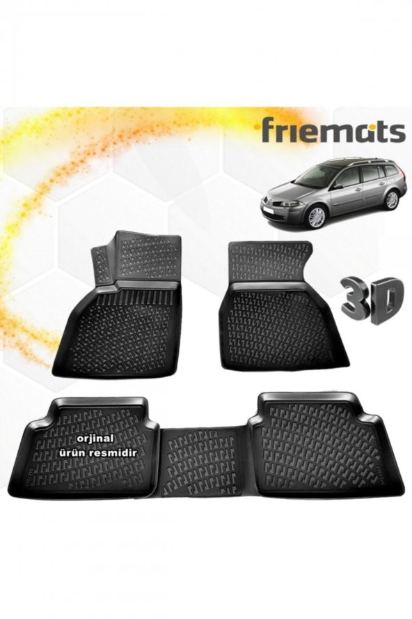 Friemats Renault Megane 2 3d Paspas Havuzlu Siyah Stw 2004-2010 Arası 4 Prç ürün görseli 1
