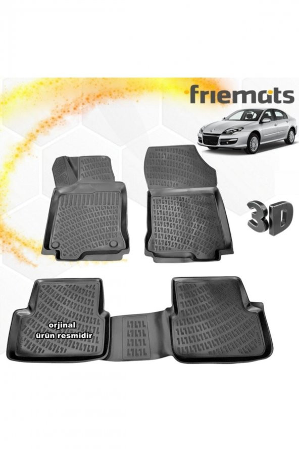 Friemats Renault Laguna 3 3d Paspas Havuzlu Siyah 2008-2015 Arası 4 Prç ürün görseli 1