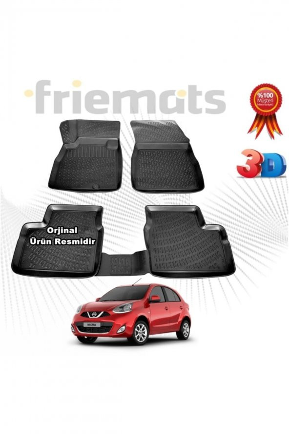 Friemats Nissan Micra 3d Havuzlu Paspas 2016-2019 Arası Siyah 4 Parça Set - ürün görseli 1