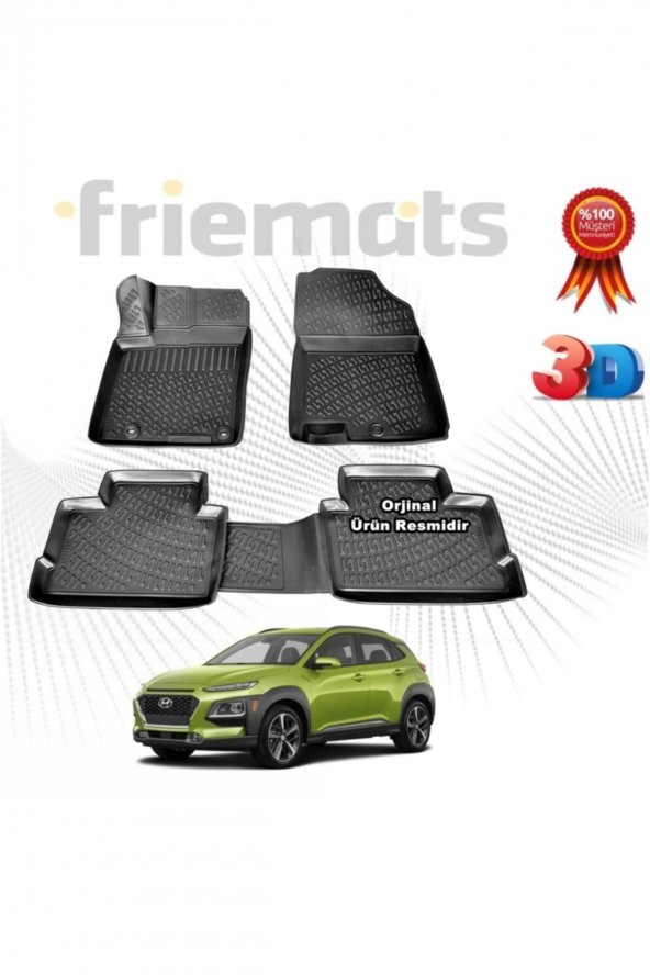 Friemats Hyundai Kona 3d Havuzlu Paspas 2015-2020 Arası Siyah 4 Parça Set - ürün görseli 1
