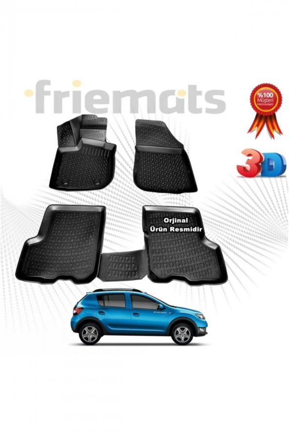 Friemats Dacia Sandero Stepway 3d Havuzlu Paspas 2013-2020 Arası Siyah 4 Parça ürün görseli 1