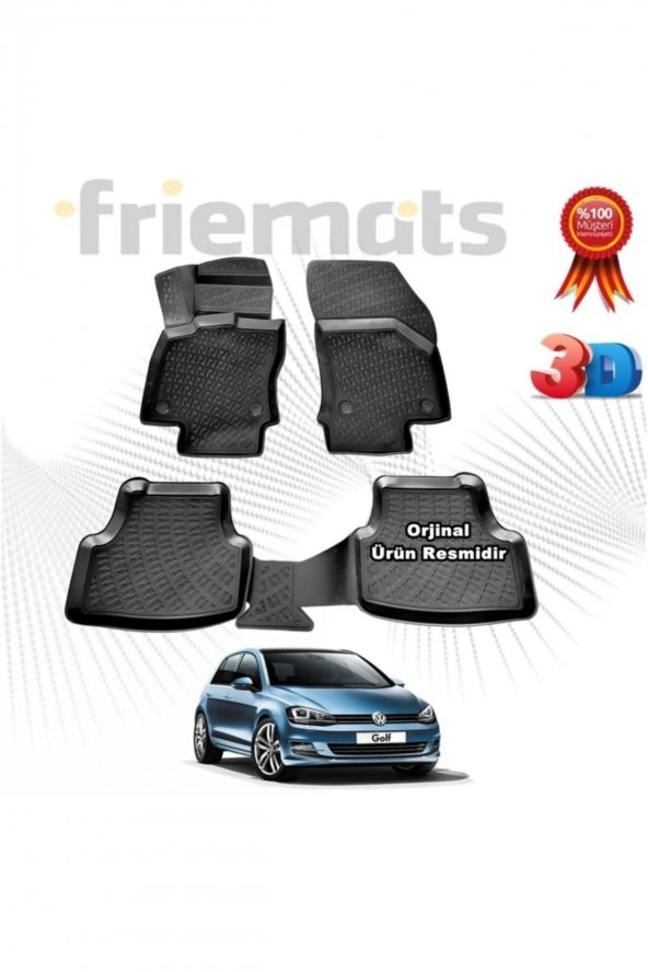 Friemats Vw Golf 7 3d Havuzlu Paspas 2013-2020 Arası Siyah 4 Parça Set - ürün görseli 1