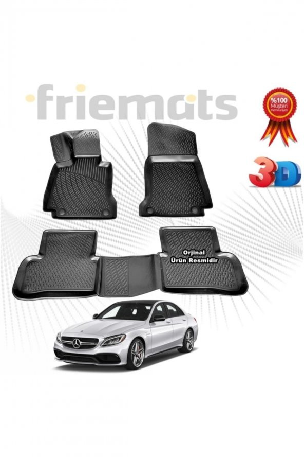 Friemats Mercedes W205 C Serisi 3d Havuzlu Paspas 2015-2020 Arası Siyah 4 Parça ürün görseli 1