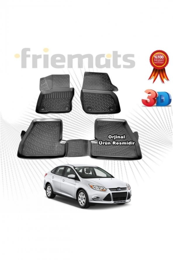 Friemats Ford Focus 3 Sd 3d Havuzlu Paspas 2011-2015 Arası Siyah 4 Parça Set - ürün görseli 1