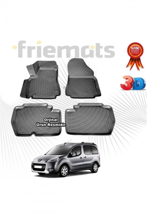 Friemats Peugeot Partner Tepee 110luk 3d Havuzlu Paspas 2008 Sonrası Siyah 4 Parça ürün görseli 1