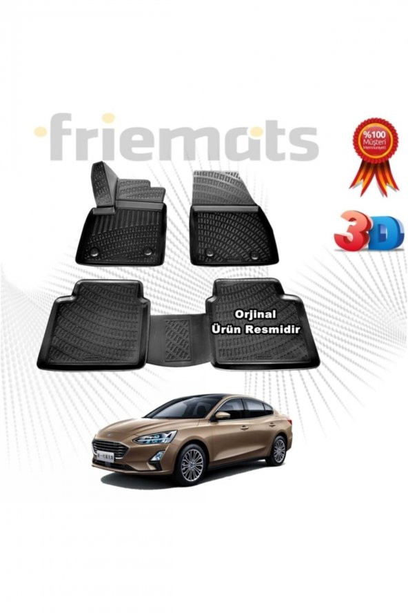 Friemats Ford Focus 5 Sd 3d Havuzlu Paspas 2018 Sonrası Siyah 4 Parça Set - ürün görseli 1