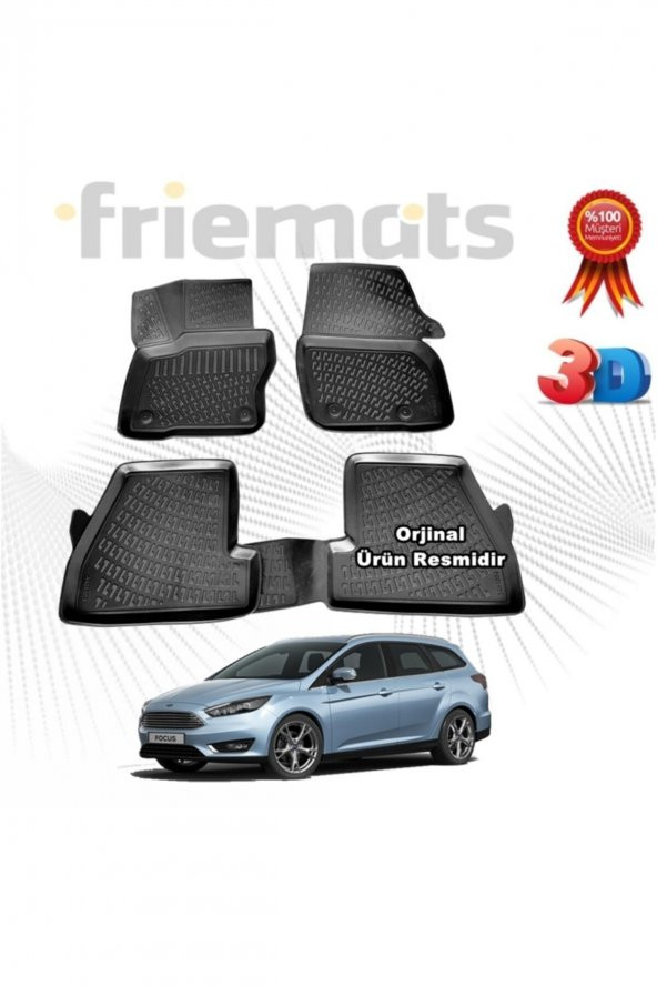 Friemats Ford Focus 4 Stw 3d Havuzlu Paspas 2015-2018 Arası Siyah 4 Parça Set - ürün görseli 1