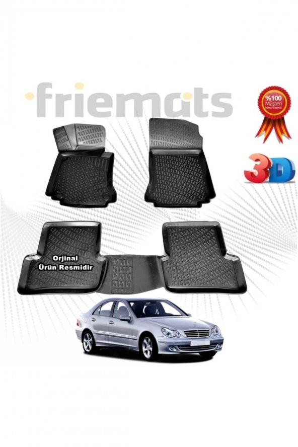 Friemats Mercedes W203 C Serisi 3d Havuzlu Paspas 2003-2007 Arası Siyah 4 Parça ürün görseli 1