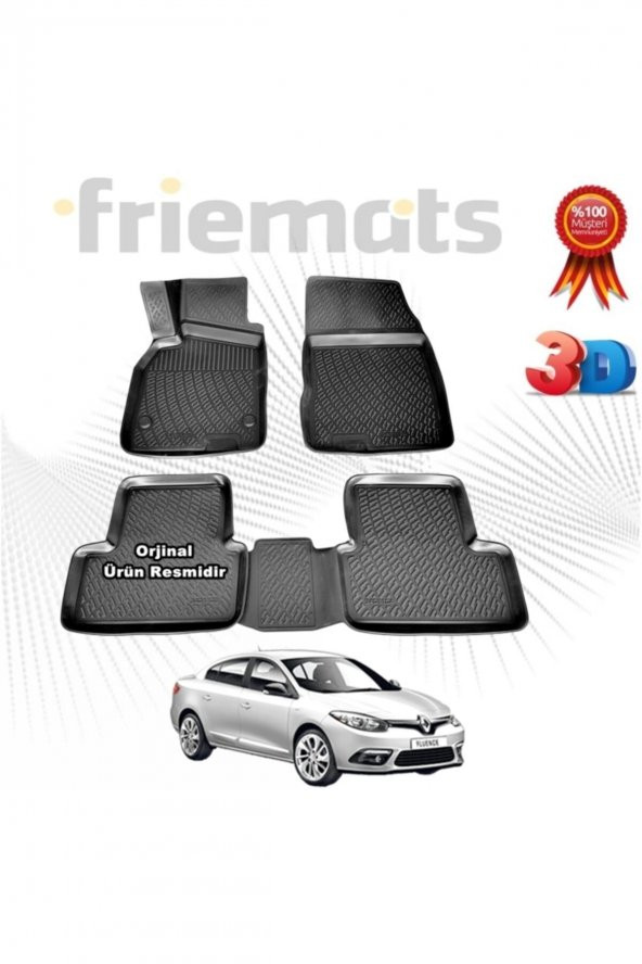 Friemats Renault Fluence 3d Havuzlu Paspas 2009-2018 Arası Siyah 4 Parça Set - ürün görseli 1