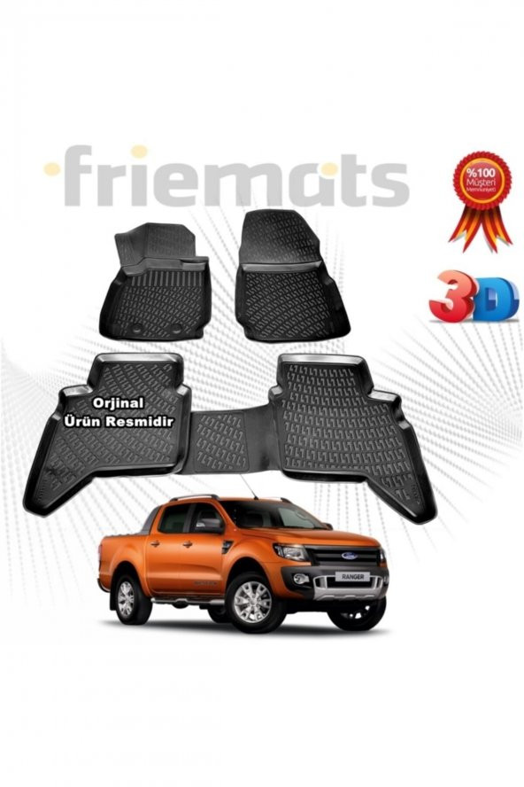 Friemats Ford Ranger 3d Havuzlu Paspas 2012 Sonrası Siyah 4 Parça ürün görseli 1