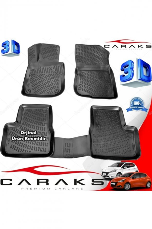 caraks Peugeot 208 3d Paspas Havuzlu 2012 - 2020 Arası Siyah 4 Prç. ürün görseli 1