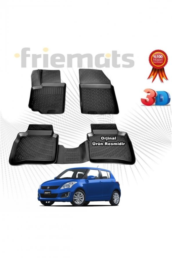 Friemats Suzuki Swift 3d Havuzlu Paspas 2010-2018 Arası Siyah 4 Parça ürün görseli 1