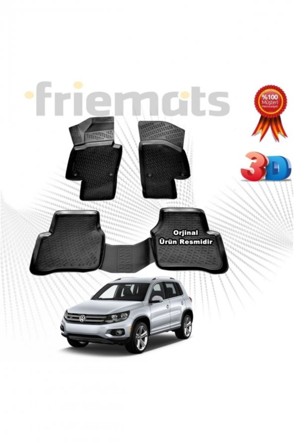 Friemats Vw Tiguan 3d Havuzlu Paspas 2007-2015 Arası Siyah 4 Parça ürün görseli 1