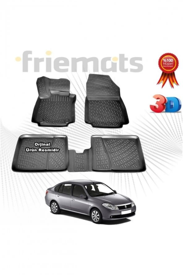 Friemats Renault Symbol 3d Havuzlu Paspas 2008-2012 Arası Siyah 4 Parça ürün görseli 1