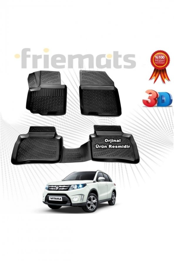 Friemats Suzuki Vitara 3d Havuzlu Paspas 2015 Sonrası Siyah 4 Parça ürün görseli 1