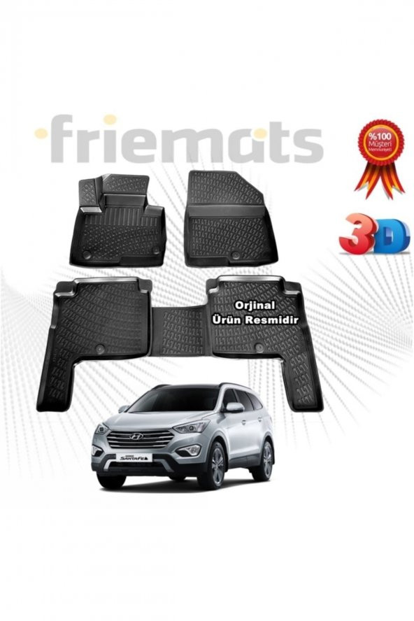 Friemats Hyundai Santa Fe 3d Havuzlu Paspas 2013-2017 Arası Siyah 4 Parça ürün görseli 1