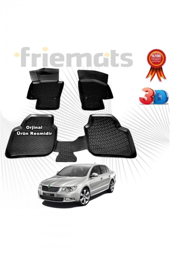 Friemats Skoda Süper B 3d Paspas Havuzlu 2008-2015 Arası 4 Prç. Siyah ürün görseli 1