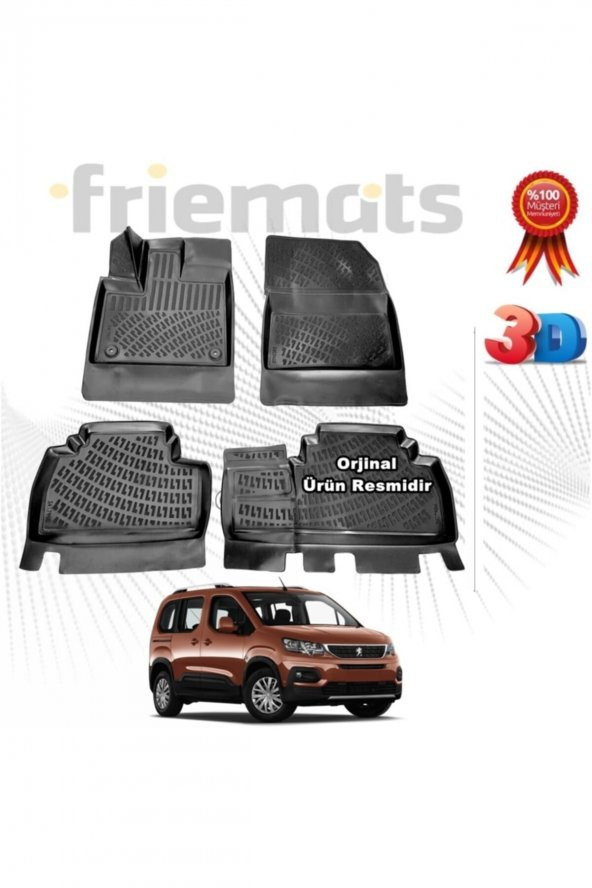 Friemats Peugeot Rifter 3d Havuzlu Paspas 2019 Sonrası Siyah 4 Parça ürün görseli 1