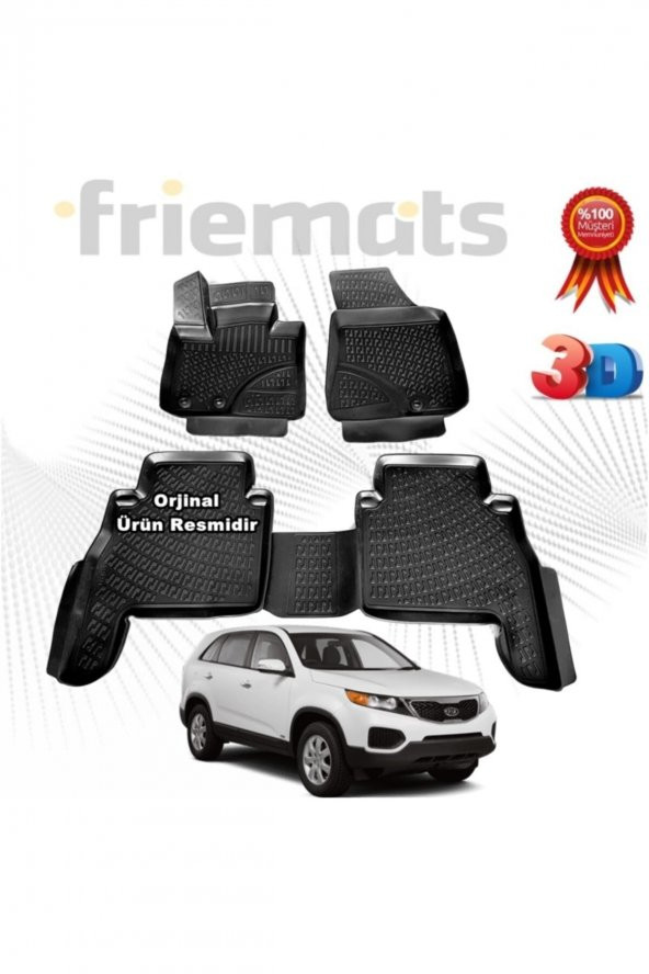 Friemats Kia Sorento 3d Havuzlu Paspas 2010-2015 Arası Siyah 4 Parça ürün görseli 1