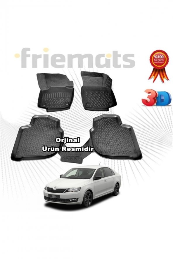 Friemats Skoda Rapid 3d Havuzlu Paspas 2012 Sonrası Sedan Siyah 4 Parça ürün görseli 1