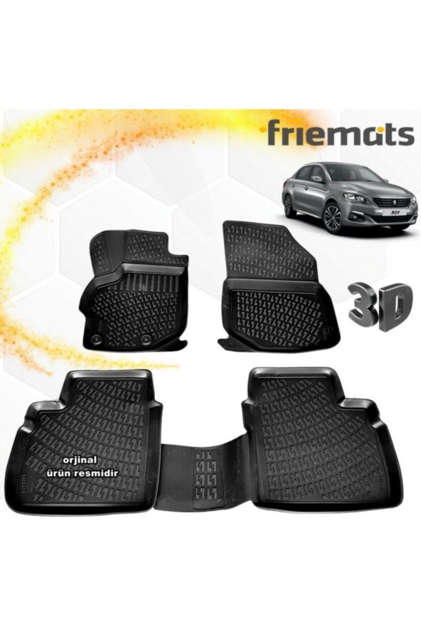 Friemats Peugeot 301 3d Paspas Havuzlu Siyah 2012-2020 Arası 4 Prç ürün görseli 1